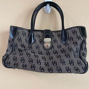 Dooney & Burke Black Gray Signature‎ Small Double Handle Tote Silver Hardware